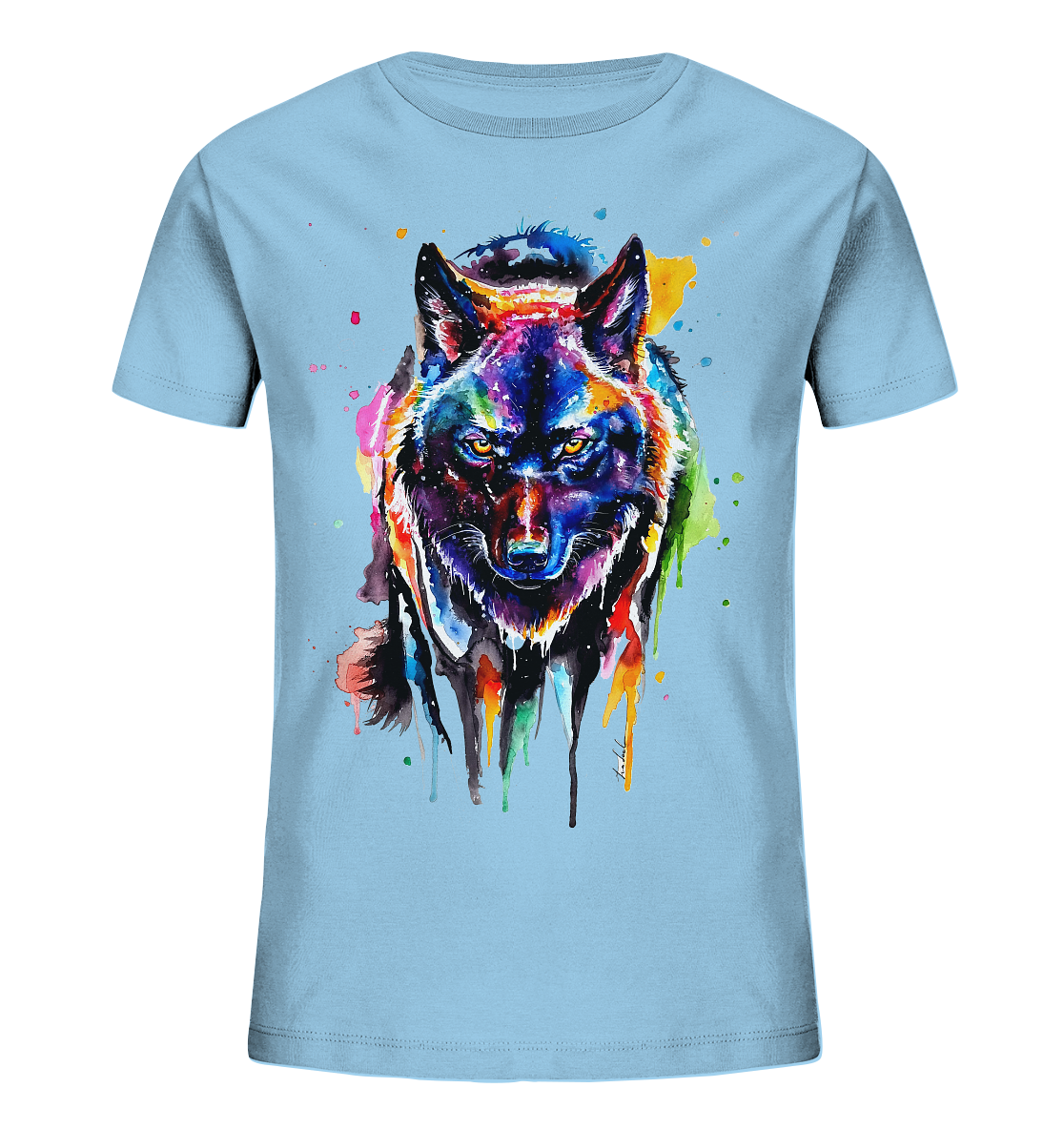 Bunter schwarzer Wolf - Kids Organic Shirt