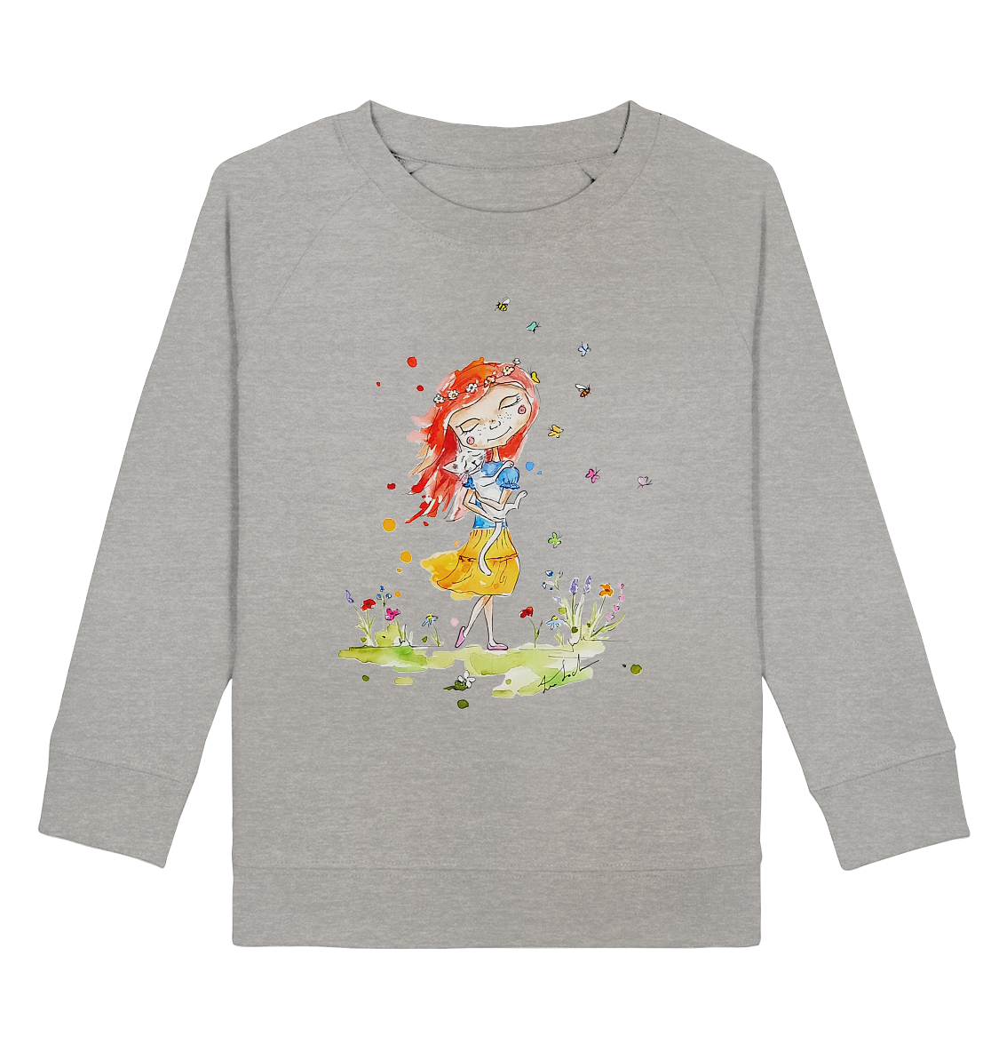 Sommerliches Mädchen mit Katze - Kids Organic Sweatshirt