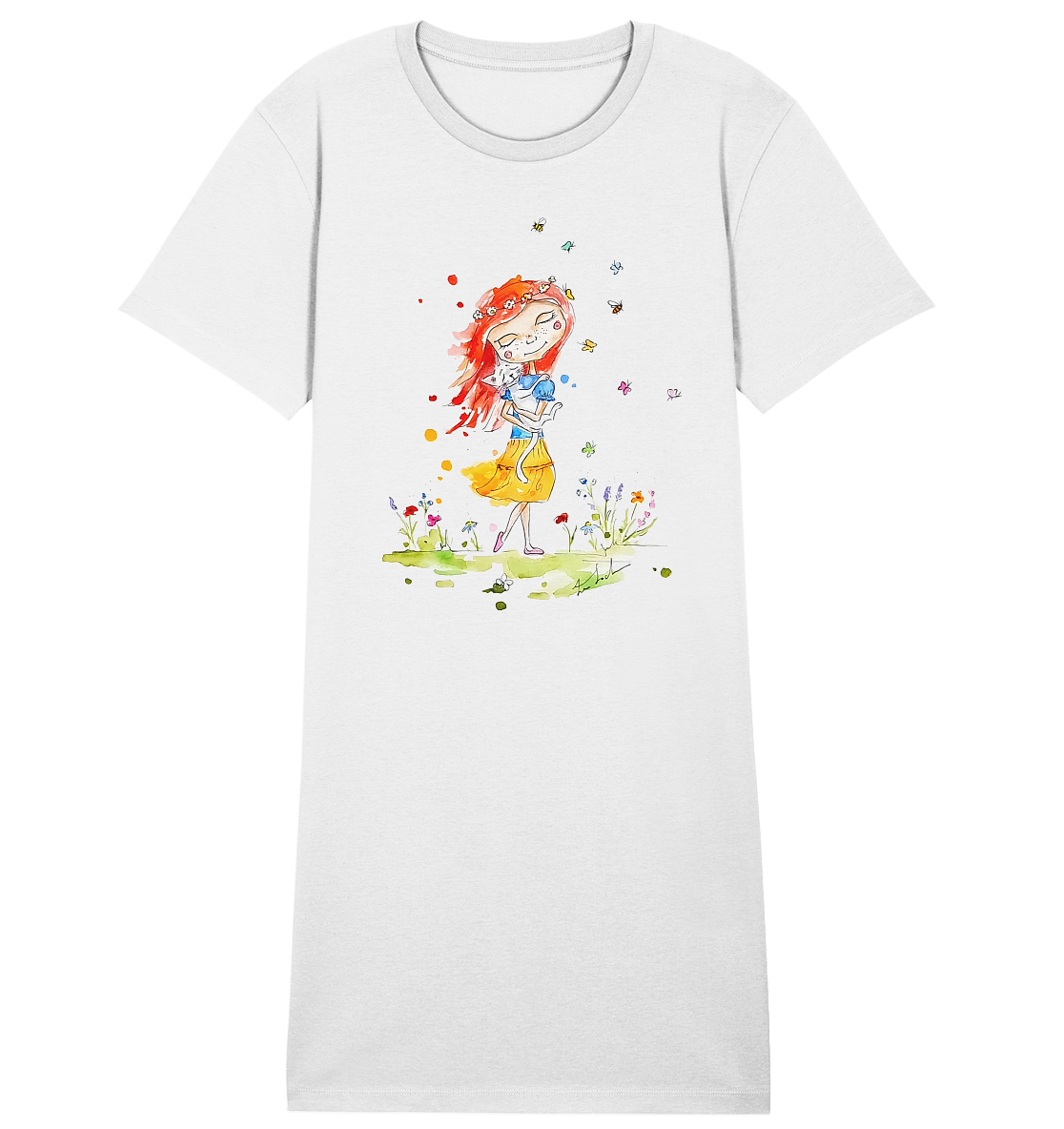 Sommerliches Mädchen mit Katze - Ladies Organic Shirt Dress