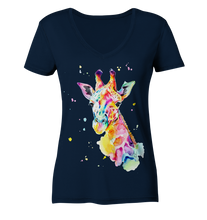 Lade das Bild in den Galerie-Viewer, Bunte Giraffe - Ladies Organic V-Neck Shirt
