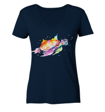 Lade das Bild in den Galerie-Viewer, Bunte Meeresschildkröte - Ladies Organic V-Neck Shirt
