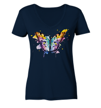 Lade das Bild in den Galerie-Viewer, Bunter Schmetterling - Ladies Organic V-Neck Shirt
