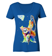 Lade das Bild in den Galerie-Viewer, Buntes Faultier - Ladies Organic V-Neck Shirt
