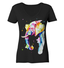 Lade das Bild in den Galerie-Viewer, Bunter Elefant - Ladies Organic V-Neck Shirt
