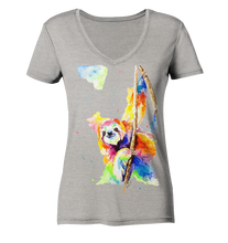 Lade das Bild in den Galerie-Viewer, Buntes Faultier - Ladies Organic V-Neck Shirt
