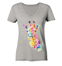 Lade das Bild in den Galerie-Viewer, Bunte Giraffe - Ladies Organic V-Neck Shirt
