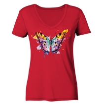 Lade das Bild in den Galerie-Viewer, Bunter Schmetterling - Ladies Organic V-Neck Shirt
