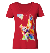 Lade das Bild in den Galerie-Viewer, Buntes Faultier - Ladies Organic V-Neck Shirt
