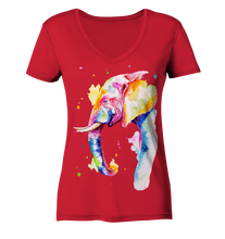 Lade das Bild in den Galerie-Viewer, Bunter Elefant - Ladies Organic V-Neck Shirt
