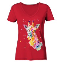 Lade das Bild in den Galerie-Viewer, Bunte Giraffe - Ladies Organic V-Neck Shirt
