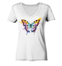 Lade das Bild in den Galerie-Viewer, Bunter Schmetterling - Ladies Organic V-Neck Shirt
