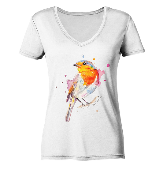 Buntes Rotkehlchen - Ladies Organic V-Neck Shirt