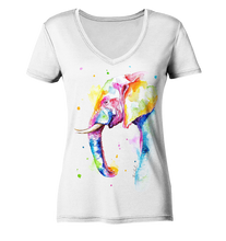 Lade das Bild in den Galerie-Viewer, Bunter Elefant - Ladies Organic V-Neck Shirt
