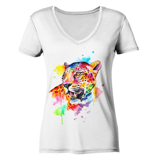 Bunter Leopard  - Ladies Organic V-Neck Shirt