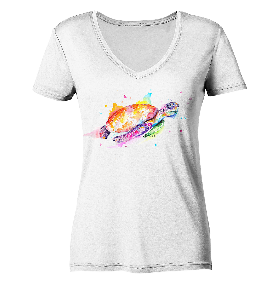 Bunte Meeresschildkröte - Ladies Organic V-Neck Shirt