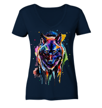 Lade das Bild in den Galerie-Viewer, Bunter schwarzer Wolf - Ladies V-Neck Shirt
