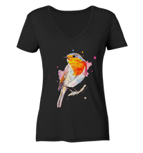 Lade das Bild in den Galerie-Viewer, Buntes Rotkehlchen - Ladies V-Neck Shirt
