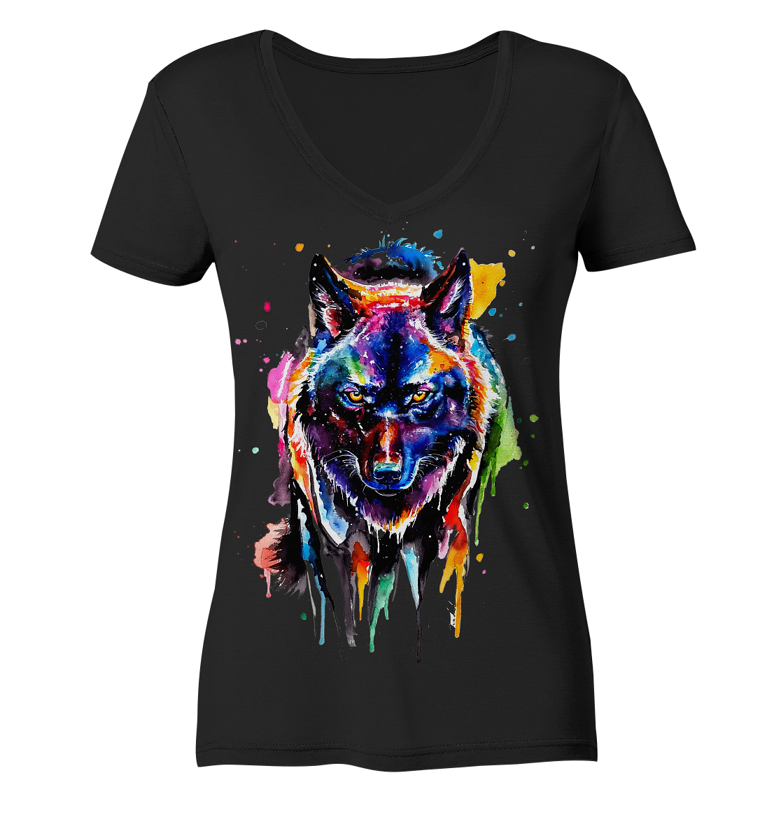 Bunter schwarzer Wolf - Ladies V-Neck Shirt