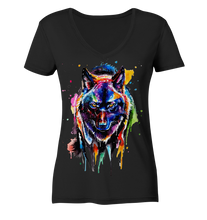 Lade das Bild in den Galerie-Viewer, Bunter schwarzer Wolf - Ladies V-Neck Shirt
