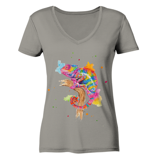 Buntes Chamäleon  - Ladies V-Neck Shirt