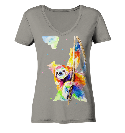 Buntes Faultier - Ladies V-Neck Shirt
