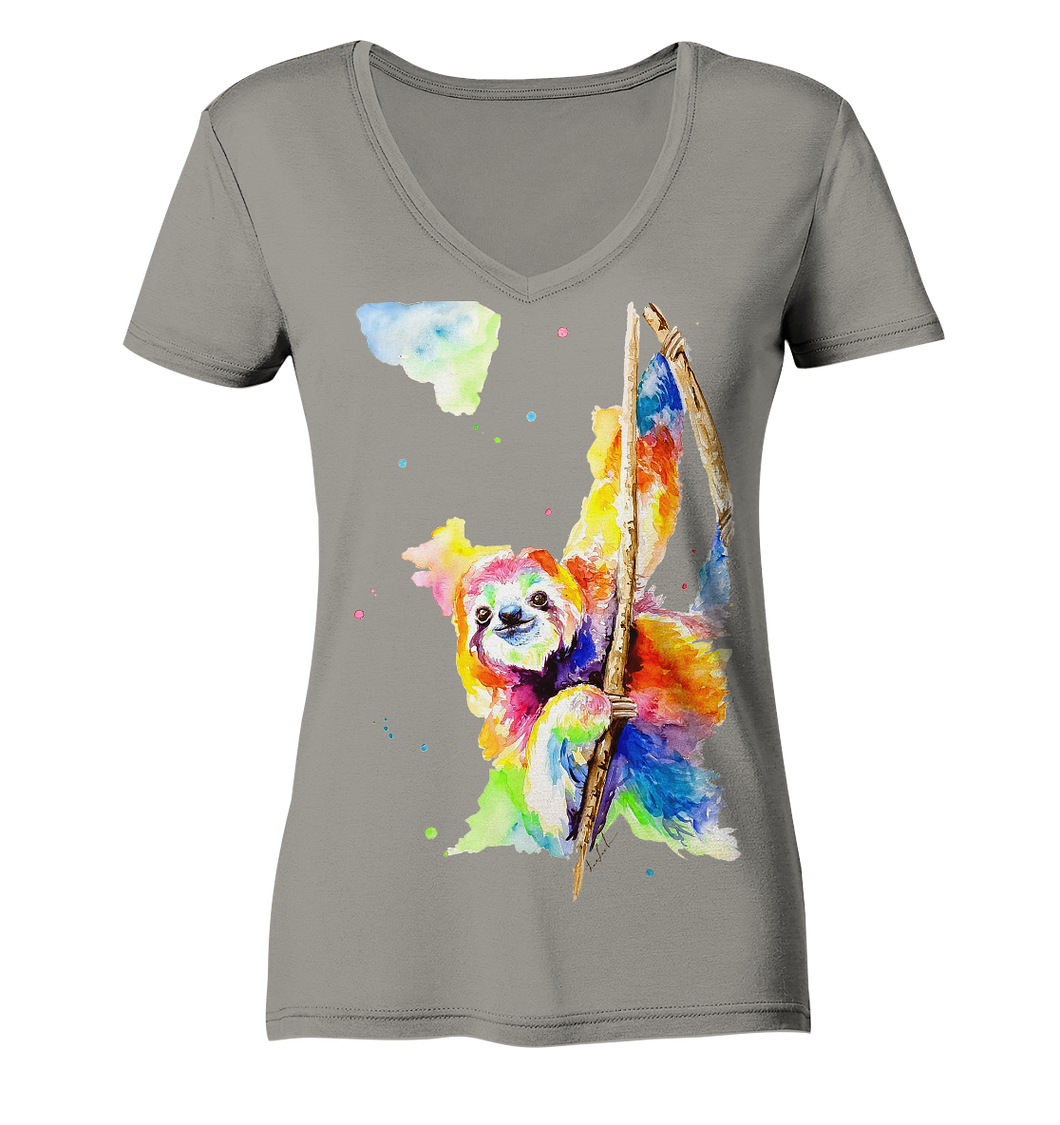 Buntes Faultier - Ladies V-Neck Shirt