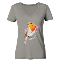 Lade das Bild in den Galerie-Viewer, Buntes Rotkehlchen - Ladies V-Neck Shirt
