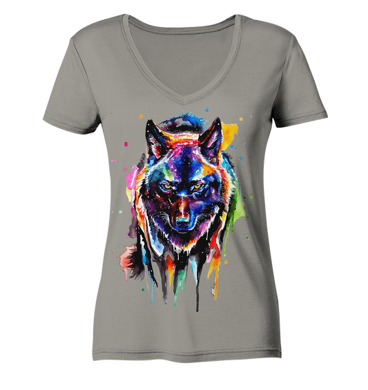 Bunter schwarzer Wolf - Ladies V-Neck Shirt