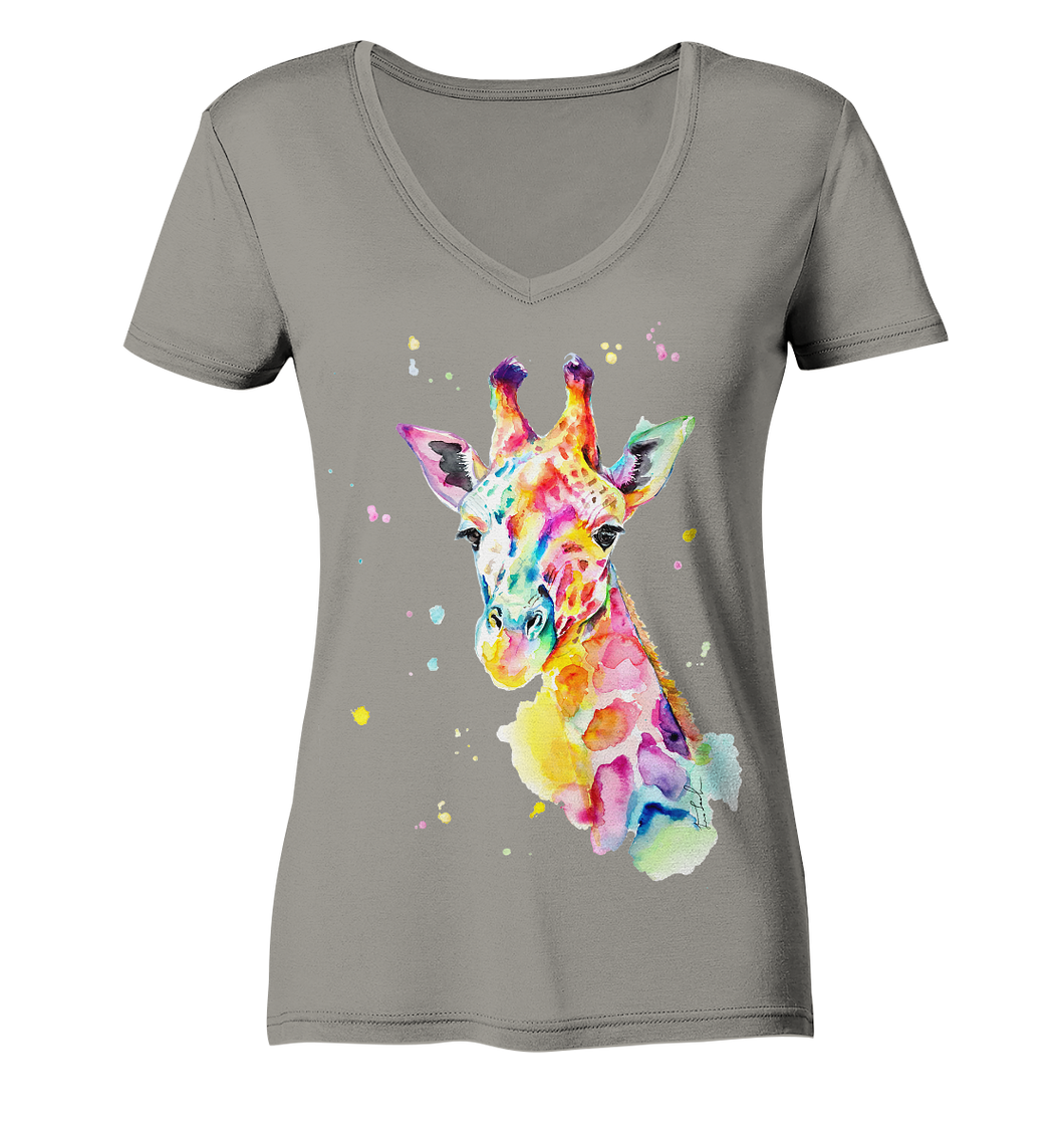 Bunte Giraffe - Ladies V-Neck Shirt