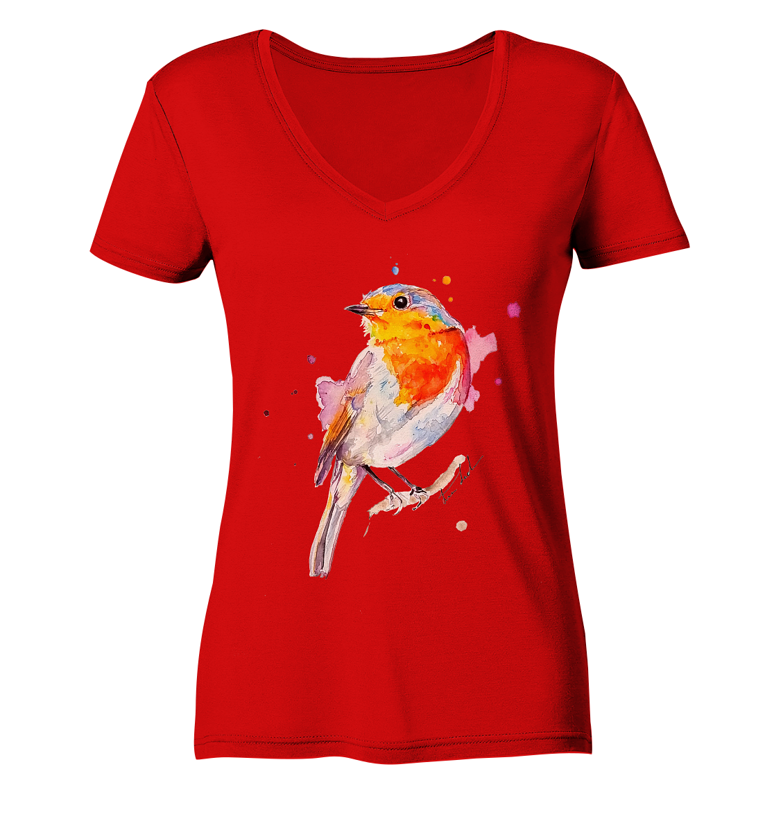 Buntes Rotkehlchen - Ladies V-Neck Shirt