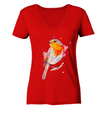 Lade das Bild in den Galerie-Viewer, Buntes Rotkehlchen - Ladies V-Neck Shirt
