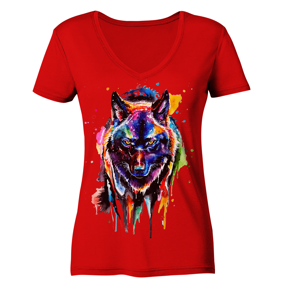 Bunter schwarzer Wolf - Ladies V-Neck Shirt
