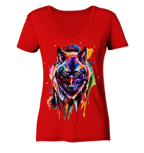 Lade das Bild in den Galerie-Viewer, Bunter schwarzer Wolf - Ladies V-Neck Shirt

