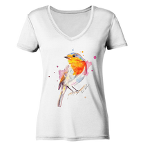Lade das Bild in den Galerie-Viewer, Buntes Rotkehlchen - Ladies V-Neck Shirt
