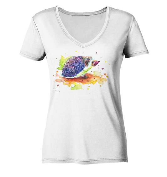 Motiv farbenfroher Igel - Ladies V-Neck Shirt