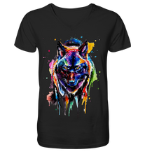Lade das Bild in den Galerie-Viewer, Bunter schwarzer Wolf - Mens Organic V-Neck Shirt
