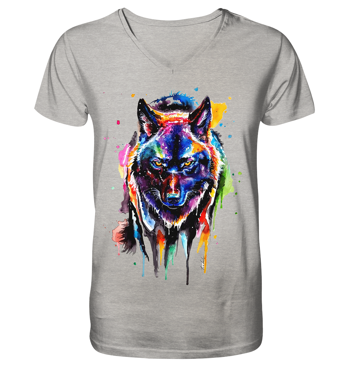Bunter schwarzer Wolf - Mens Organic V-Neck Shirt