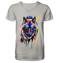 Lade das Bild in den Galerie-Viewer, Bunter schwarzer Wolf - Mens Organic V-Neck Shirt
