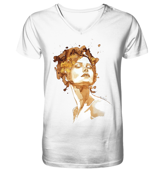 Kaffeemotiv Portrait mit Ginko - Mens Organic V-Neck Shirt
