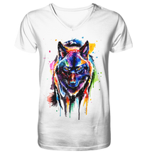 Lade das Bild in den Galerie-Viewer, Bunter schwarzer Wolf - Mens Organic V-Neck Shirt
