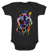Lade das Bild in den Galerie-Viewer, Bunter schwarzer Wolf - Organic Baby Bodysuite
