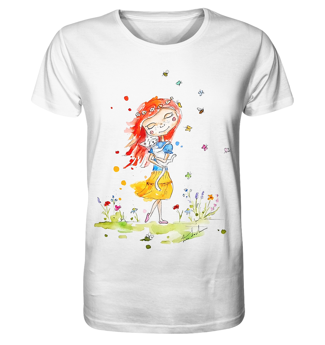Sommerliches Mädchen mit Katze - Organic Basic Shirt