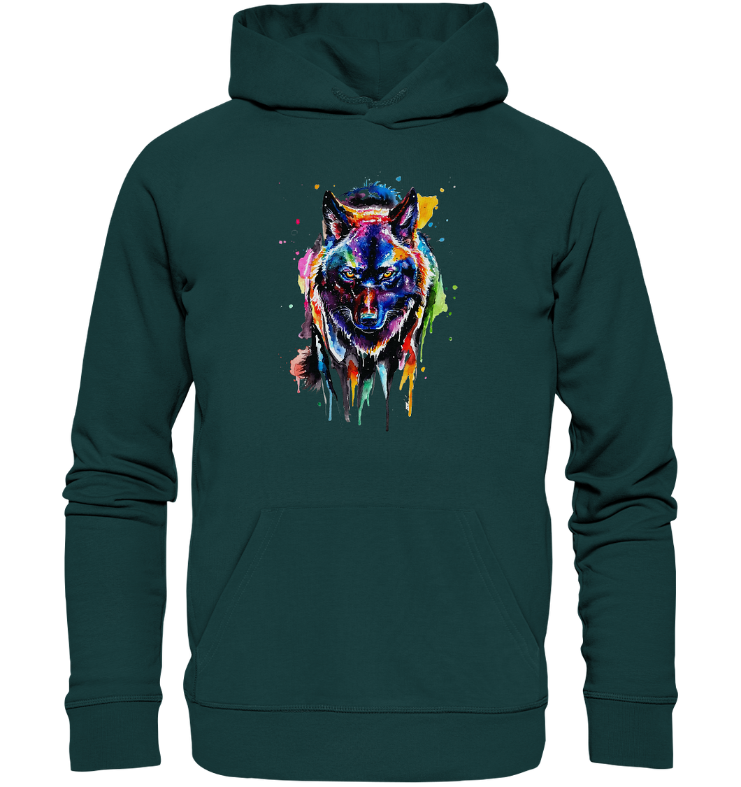 Bunter schwarzer Wolf - Organic Hoodie