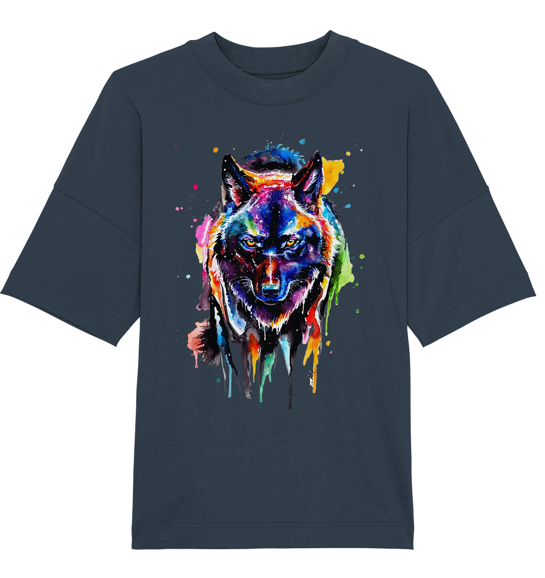 Bunter schwarzer Wolf - Organic Oversize Shirt