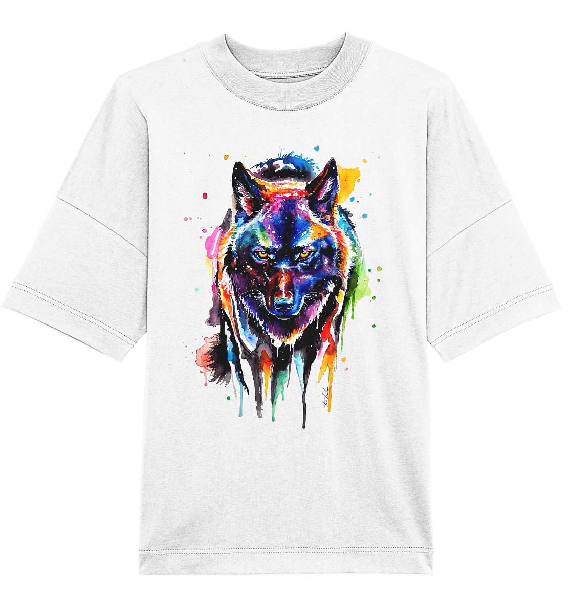 Bunter schwarzer Wolf - Organic Oversize Shirt