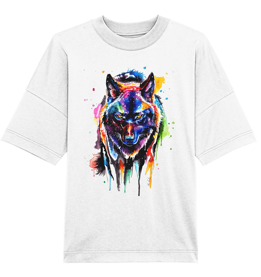 Bunter schwarzer Wolf - Organic Oversize Shirt
