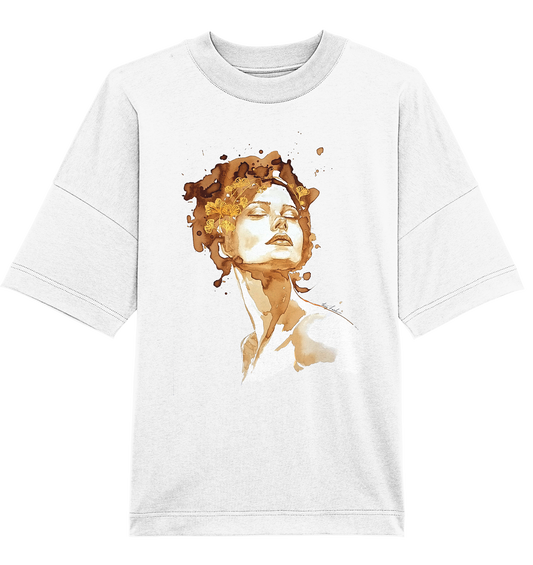 Kaffeemotiv Portrait mit Ginko - Organic Oversize Shirt