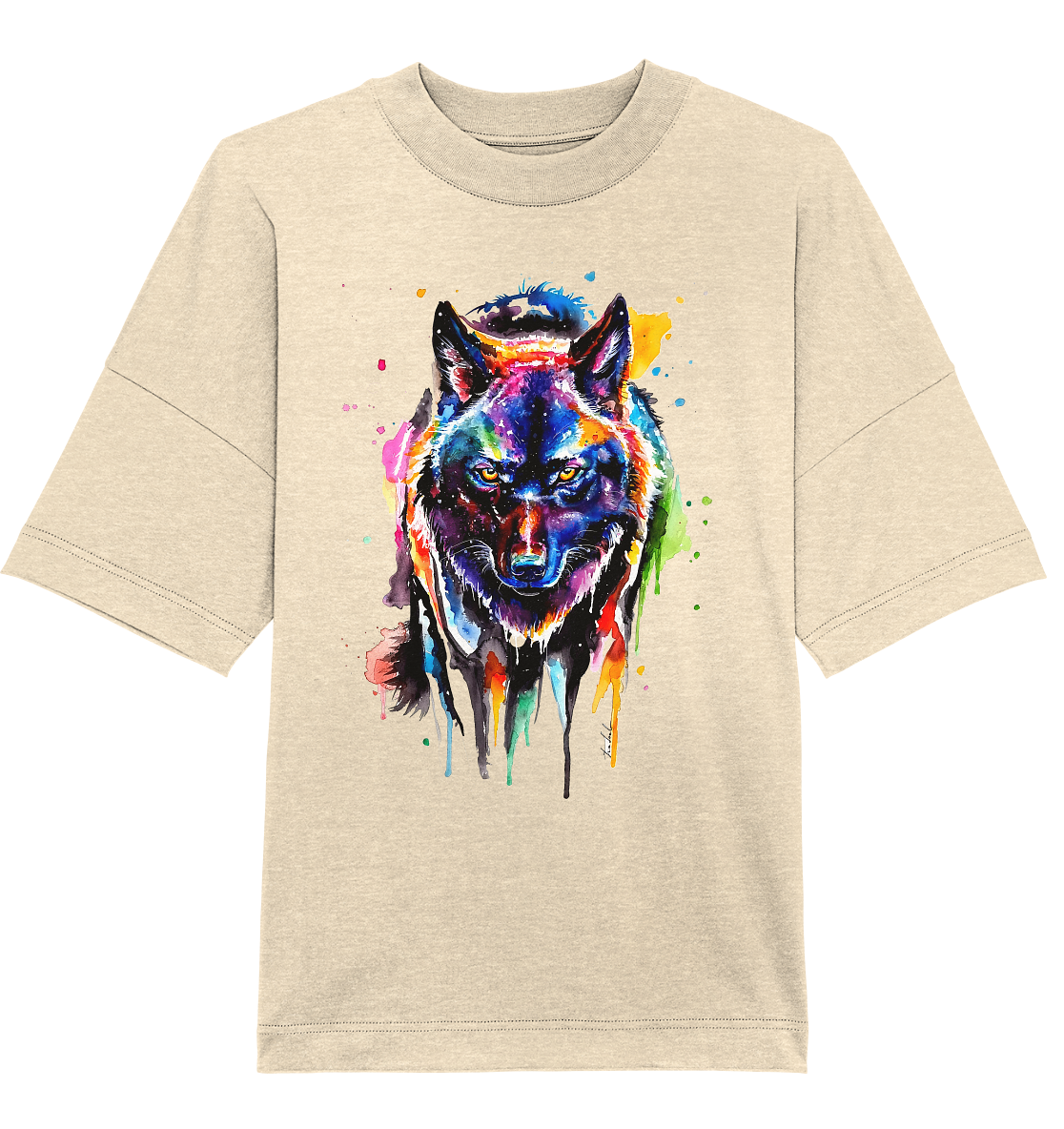 Bunter schwarzer Wolf - Organic Oversize Shirt