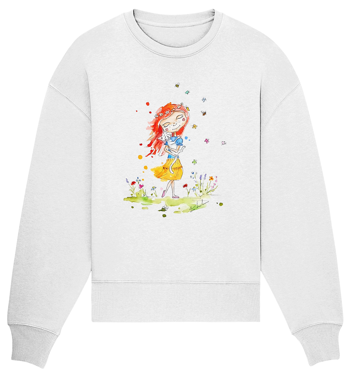 Sommerliches Mädchen mit Katze - Organic Oversize Sweatshirt