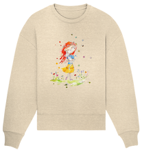 Lade das Bild in den Galerie-Viewer, Sommerliches Mädchen mit Katze - Organic Oversize Sweatshirt
